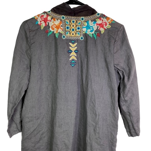 Johnny Was JWLA Gray Embroidered 100% Linen Kimono Jacket Size Medium - Picture 4 of 16